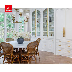 AllandCabinet French Villa Square Frosty White Golden Handle Armoire de cuisine en <span class=keywords><strong>bois</strong></span> massif - Product Image 5