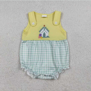 Conjunto de Ropa para Bebés y Niños Pequeños con Bordado de Cruz de Iglesia, Top Romper y Pantalones Cortos a Cuadros - Product Image 5