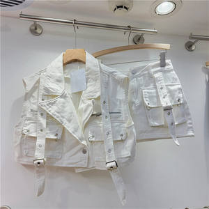 King Mcgreen Star Denim Sexy deux pièces femmes jupe nouveau Streetwear grandes poches boucle recadrée vestes Mini jupes ensembles assortis - Product Image 2