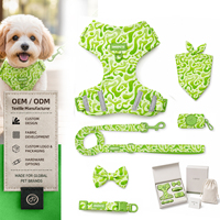 Ensemble laisse, collier et harnais pour chien personnalisé OKKPETS de luxe avec porte-sac à déjections, imprimé abstrait vert lime