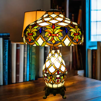   Lampu Meja Dekorasi Seni Retro Amerika Asia Tenggara untuk Bar Ruang Tamu, Lampu Meja Kaca Berwarna Buatan Tangan
