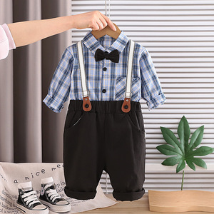 Conjunto <span class=keywords><strong>de</strong></span> Camisa a Cuadros y Pantalones con Tirantes para Bebé Niño, con Corbata <span class=keywords><strong>de</strong></span> Moño, para Niños <span class=keywords><strong>de</strong></span> 1 a 3 Años, Ropa Formal e Informal para Primavera y Otoño - Product Image 4