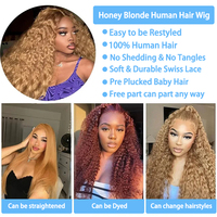 Perruque Cheveux Humains Bouclés Blond Miel Ondulés Profonds 30-36 Pouces, Perruque Frontale HD 13x6 en Dentelle, Ondulations Naturelles # Perruques Lace Front en Cheveux Humains, 27 Couleurs