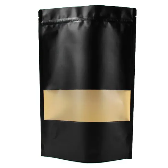 Stock fast dispatch black kraft paper pouch ziplock pouch bag with matte surface