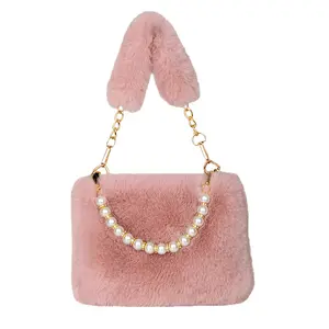 Autumn and winter 2024 new style plush ladies INS niche chain messenger fashion small square woolen bag