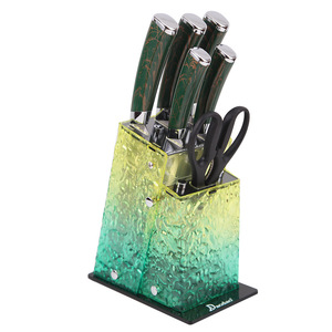 7 Piece Stainless Steel Kitchen Knife Set Gradient <b>Acrylic</b> <b>Block</b> Plastic Handle Cutlery Set for Home Gifting - Product Image 4