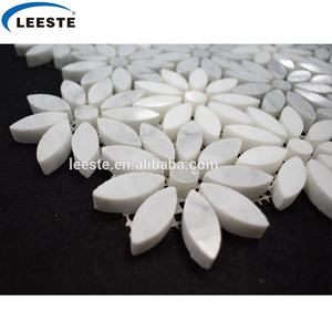 Dipoles Carrara Kristal Yunani Putih Waterjet Pola Bunga Marmer Mosaik Pergerakan Mawar Mosaik - Product Image 4