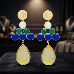 Pendientes de Plata Chapados en Oro con Piedras Preciosas, Hechos a Mano, Estilo Boho Étnico, Unisex para Mujer - Product Image 3
