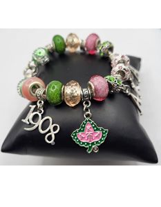 Pink Green Alpha Kapp Alpha Black Divine Nine Fraternity Silver Sorority Charms Pulsera Bling Floral Cherished Charm Pulseras - Product Image 5