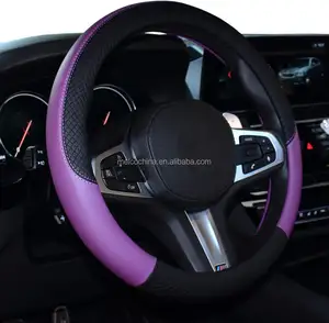 MELCO Amazon Hot Seller Black Purple PU Leather Universal 15 Inch Fit Anti-Slip Grip Car Steering Wheel Glove Cover