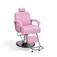 Fauteuil de Barbier Hydraulique Inclinable Rose Tendance en Cuir PU avec Appui-tête Amovible et Hauteur Réglable pour Salon de Coiffure