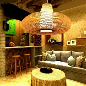 Bamboo Woven Pendant <b>Light</b> Round Led Chandelier For Home <b>Dining</b> Room Decor 60x50cm Single Head Ceiling Lamp - Product Image 2