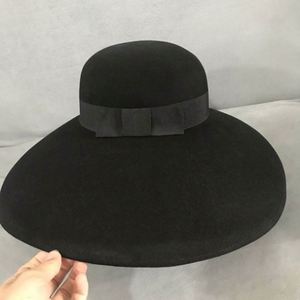 Vintage Fedora Hats Women 100% Wool Round Top Black Wide Brim Outdoor Casual Business Hat - Product Image 2