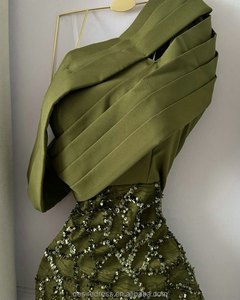 MD50015 Elegante <span class=keywords><strong>Abito</strong></span> da Damigella <span class=keywords><strong>Verde</strong></span> <span class=keywords><strong>Monospalla</strong></span> Stile Sirena, Lussuoso <span class=keywords><strong>Abito</strong></span> da Cerimonia con Perline e Cristalli, Lunghezza a Terra - Product Image 4