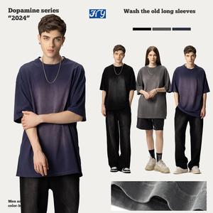 Biểu Tượng Tùy Chỉnh Quá Khổ Khỉ Rửa Phun 280gsm 100% Cotton Hip Hop T-Shirts Tùy Chỉnh Cổ Điển Rửa Axit Người Đàn Ông Của Mặt Trời-Faded Cát T-Shirt - Product Image 1