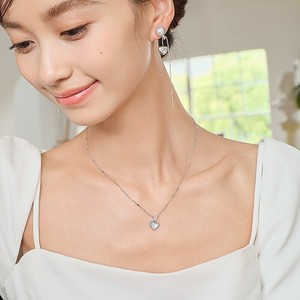 <b>Heart</b> Shape Pendant Necklace Silver Plated Alloy Women's Romantic Gift Jewelry Light Blue Bezel Setting Solitaire <b>Charm</b> - Product Image 3