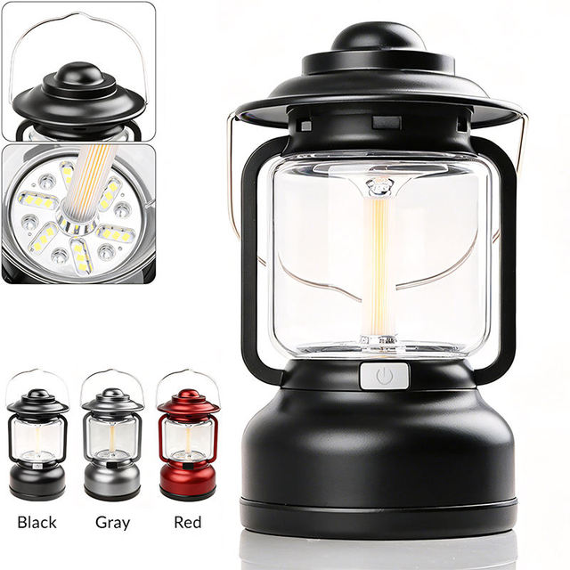 Portable Retro Lantern Warm LED USB Charging Dimmable Waterproof Emergency Night Vintage Decor for Outdoor Camping