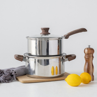 Casseroles et poêles à grain de bois antiadhésives personnalisables ensemble d'ustensiles de cuisine en acier inoxydable avec ustensiles de cuisine en verre