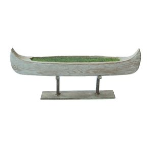 Bahçe masa yosun reçine kano tekne ahşap etkisi Polyresin kano heykel dekorasyon - Product Image 1