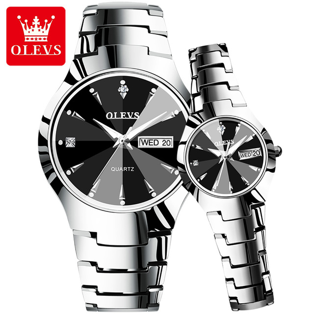 OLEVS 8697 Couple Watch Luxury Business Quartz Watch for Men with Calendar Luminous Hands Fashion Women's Waterproof Wristwatch