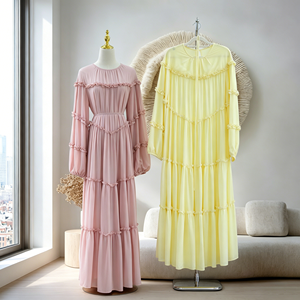Abaya de Chifón con Volantes Escalonados Estilo Dubai 2026, Vestido Maxi Musulmán Cerrado, Jalabiya Fluida de Doble Capa y Manga Larga para Mujer - Product Image 6