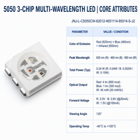 Paket LED SMD 5050 0.2W 3 Chip 850nm 620nm 465nm Tri-Wavelength IR Komponen Biru untuk Perangkat Fisioterapi Kesehatan Kustom