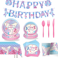 Nouvelle sirène thème fête vaisselle jetable ensemble enfant fête d'anniversaire assiette en papier bannières drapeau spirale vaisselle jetable ensemble