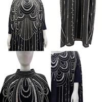 Abaya de Luxe Noire et Or Perlée à la Main 2026 pour Femme, Robe Longue Modeste à Manches Cape, Caftan de Soirée Formel pour l'Aïd, Dubaï ODM
