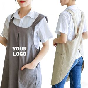 Nouvel article : Tablier en lin tendance de style japonais, taille personnalisée, tabliers croisés au dos pour femmes avec 2 poches - Product Image 1