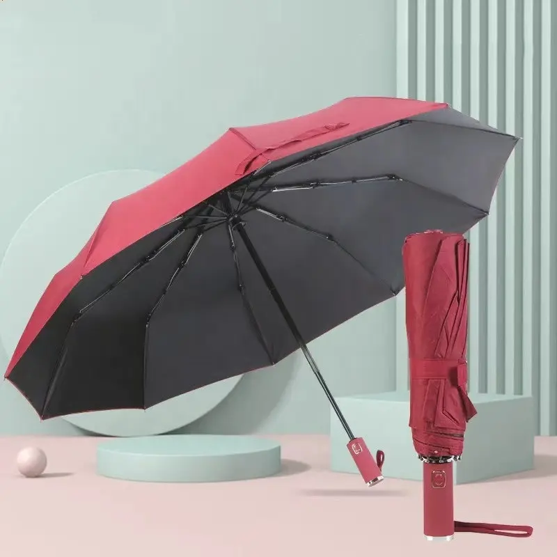 Professionele Auto Paraplu Fabriek Laagste Promotie Prijs Duurzaam Winddicht Compact 3 Opvouwbare Paraplu 10K Voor Regen Reizen Nylon