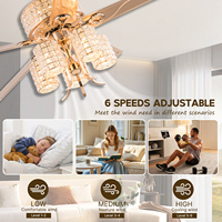 Ventilateur de lustre en cristal avec télécommande Ventilateur de plafond doré décoratif de luxe à moteur DC en cuivre silencieux à 6 vitesses