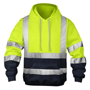 Logo kustom Hi Vis kaus bulu domba Bushed visibilitas reflektif warna Solid pria dengan kantong hoodie Pullover untuk pria - Product Image 1