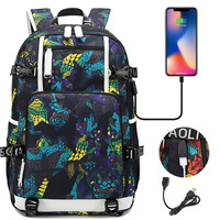 Sac à dos Oxford imprimé avec port USB, unisexe, grande capacité, pour adolescents et étudiants, idéal pour le voyage et le quotidien, en nylon, pour le dropshipping transfrontalier.
