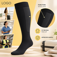 Chaussettes de compression noires à compression graduée pour le mollet, avec panneau extensible, pointe plate, manchette plus large, conformes à la tableau des tailles, vérifiées