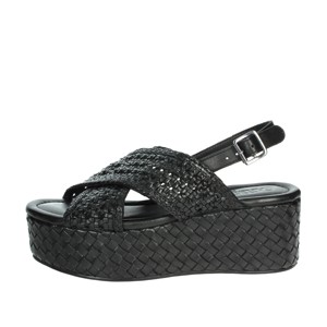 Sandali neri con tacco con soletta in PU con cinturino alla caviglia a punta aperta impermeabile funzione di aumento di altezza comoda per la stagione estiva - Product Image 1