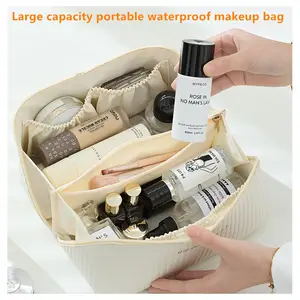 Beauty Bag Pu Leather Open Mouth Makeup Pillow Makeup Storage Travel Wash Bag Gold Zipper velvet/fashion/eco