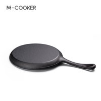 9 "besi cor piring saji desain klasik, peralatan masak piring Sizzler Fajita Pan dengan dasar kayu datar ramah lingkungan