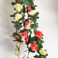 Décoration de fond de scène de mariage intérieur en rotin rose avec feuilles vertes, en plastique, pour plafond, commerce transfrontalier