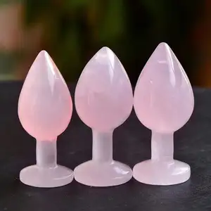 Pene Artificial realista hecho a mano, consoladores de cristal de cuarzo rosa Natural tallado para mujer, masturbación