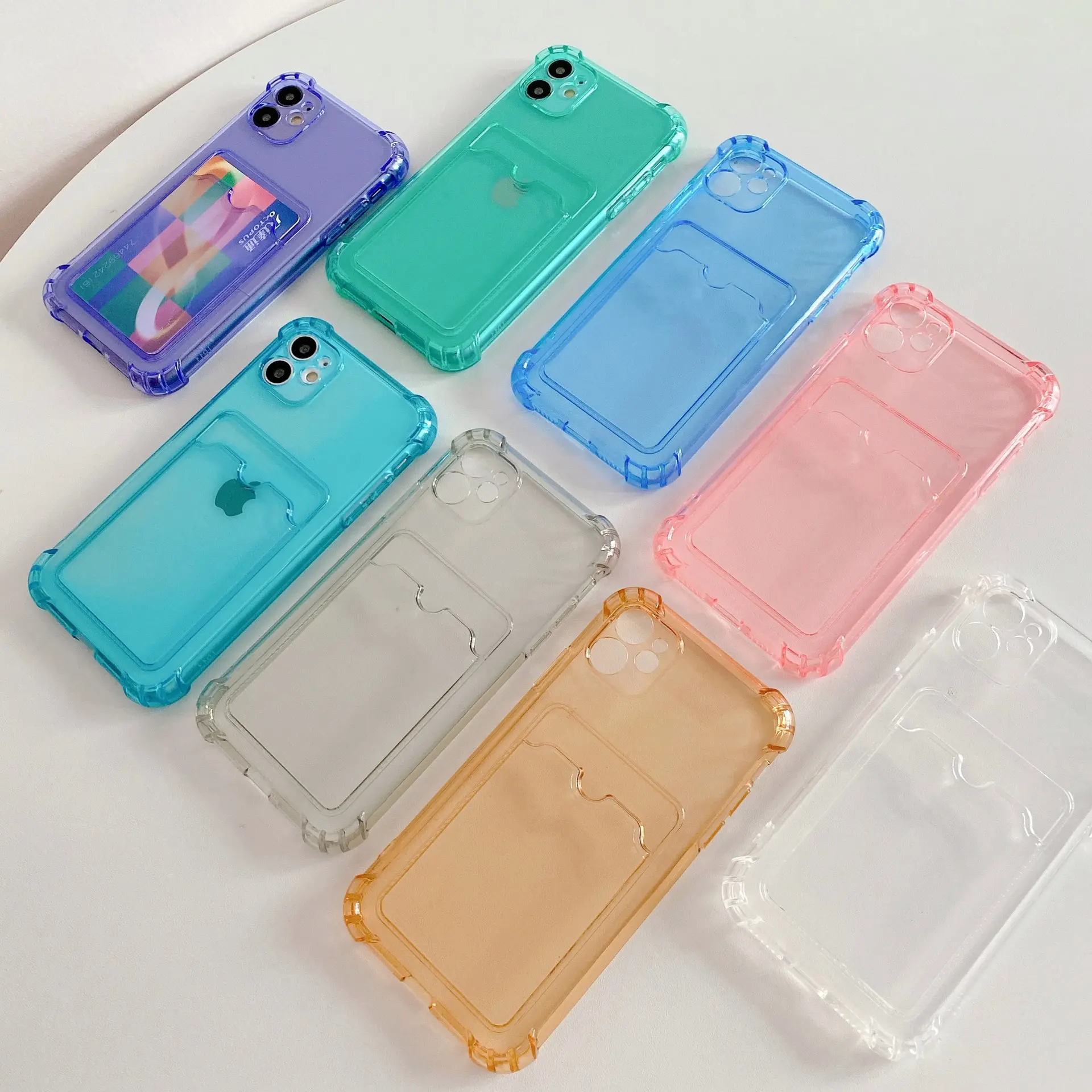 2022 Shockproof Transparent Multi-color Mobile Cell Phone Case For IPhone 13/14 Pro Max TPU Four 8 Corner Anti Fall Card Holder