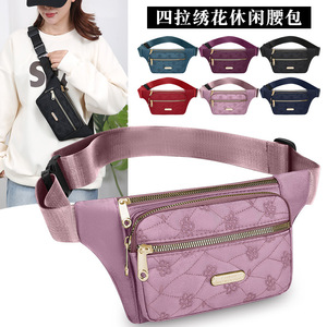 Sac banane élégant pour femme, plusieurs poches, résistant à l'eau, fermeture éclair, violet foncé, bleu lac, rouge, violet, bleu foncé, noir - Product Image 4