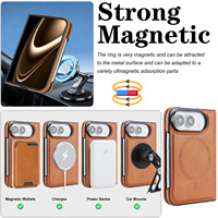 Casing Kulit Magnetik Flip Folio dengan Pengisian Daya Nirkabel dan Dudukan Mobil untuk iPhone Duo 18 Ultra Fold