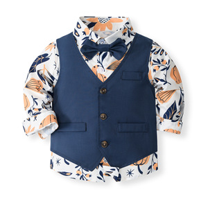 Nouveau Gilet Chemise Imprimé pour Enfants, Style Européen et Américain, Automne, Motif Dessin Animé/Fleurs en Polyester/Coton pour Garçons Élégants - Product Image 4