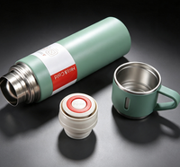 Coffret Cadeau d'Affaires : Bouteille Isotherme en Acier Inoxydable avec 3 Tasses Assorties – Thermos Classique Isolé