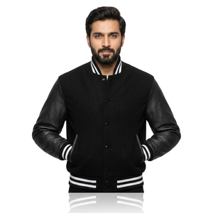 OEM Wholesale Winter Mens Varsity Jacket Custom Color <b>Block</b> Zip & Button Closure Front Logo Waterproof Breathable - Product Image 1