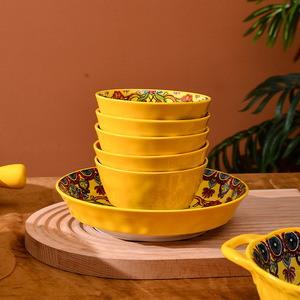 Plato de Porcelana Fina Bohemio Hecho a Mano con Diseño Floral Amarillo, Tazón Grande para Sopa, Vajilla Retro de Alta Calidad para Bodas, Venta al por Mayor - Product Image 4