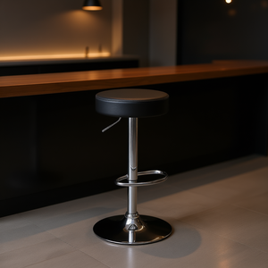 Taburete de Bar Hidráulico Ajustable, Cuero PU Negro, Base Cromada, Diseño Moderno y Contemporáneo, Mueble para Hogar y Comercio - Product Image 2