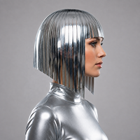 Tocado de espejo plateado cosido a mano con tira reflectante, estilo guerrera futurista, para bailarina GOGO, para escenario de bar, adultos