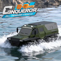 Voiture télécommandée amphibie 8 roues motrices 1/16 étanche avec lumières LED, tout-terrain, pour cascades, 9 canaux, chargeur inclus