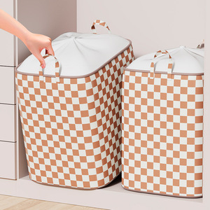 Checkered Drawstring <b>Storage</b> Basket 90L <b>Clothes</b> Organizer Rectangle Washable <b>Storage</b> <b>Box</b> With Lid <b>For</b> Wardrobe Use - Product Image 1